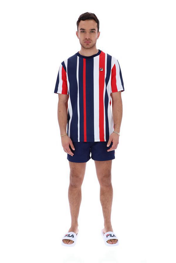 Camisetas Fila Homem Azul Marinho/Multicoloridas - Fila Gach Stripe Outlet Portugal,GEWP-40138